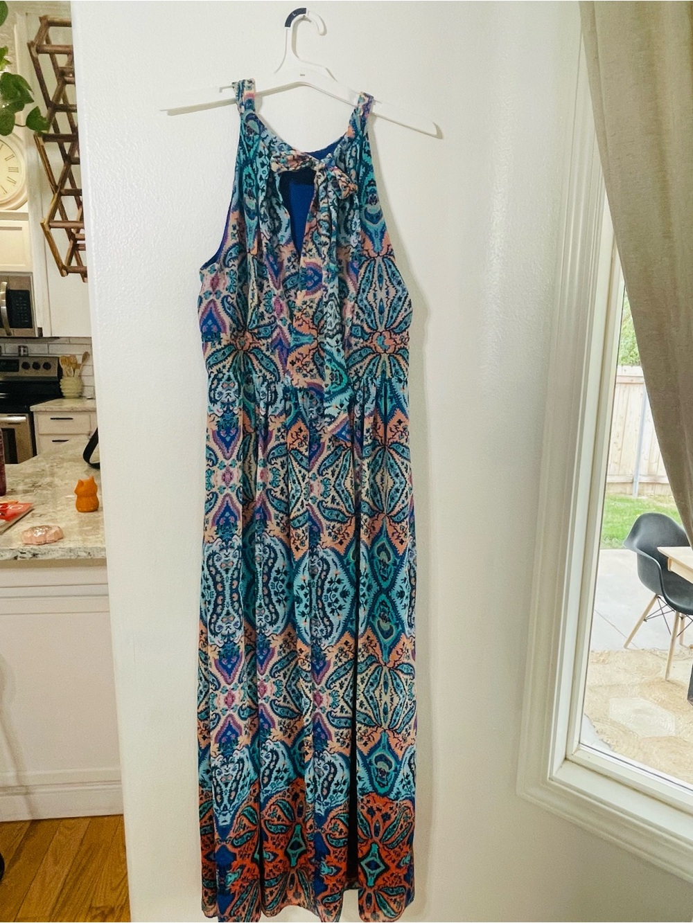 Eliza J Tioma Paisley Halter Maxi Dress Blue Coral Print Open Back Size 10 - Picture 4 of 5